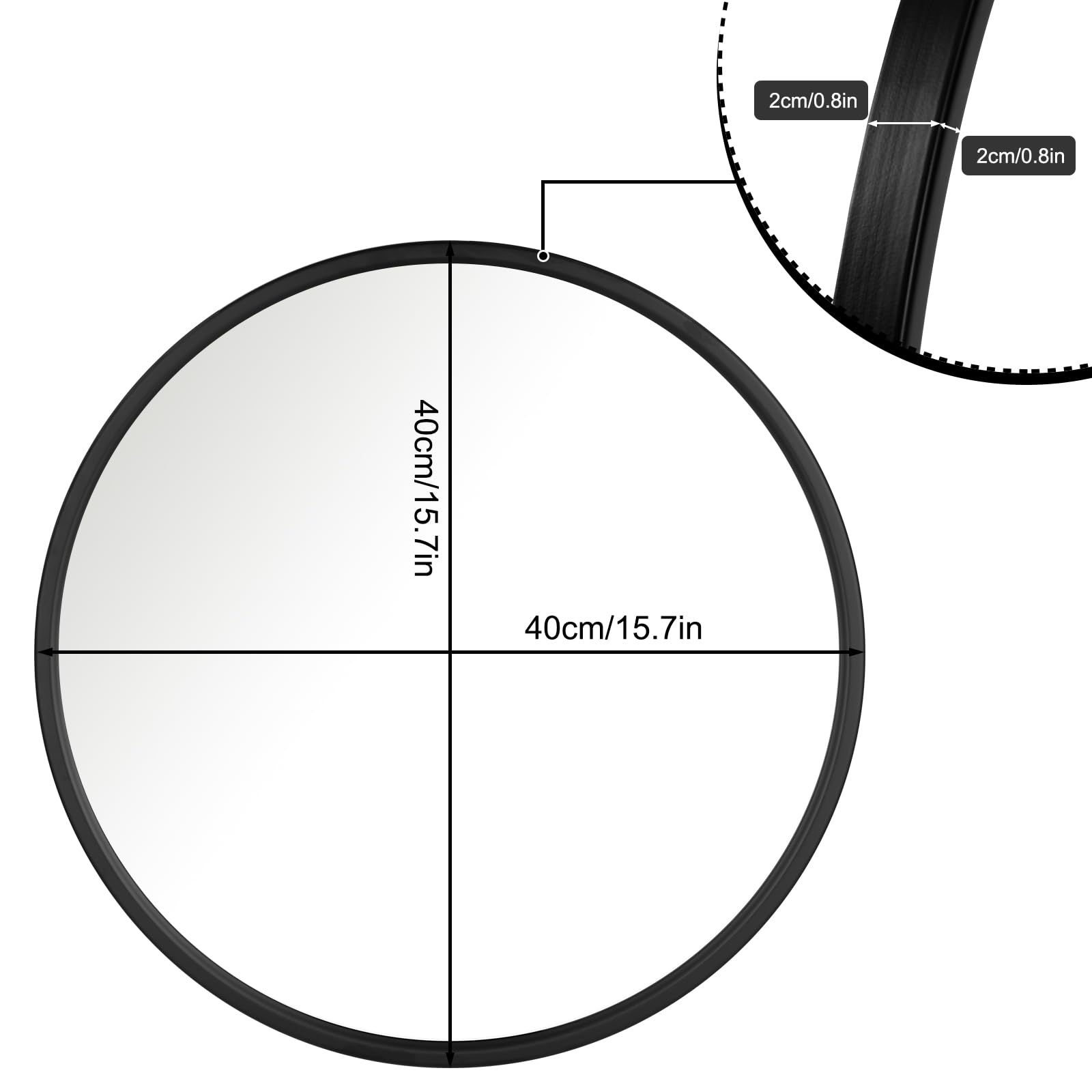 WOLTU Spiegel rund mit schwarzer Rahmen, runder Wandspiegel φ 40 cm, moderner Hängespiegel für Badezimmer Schlafzimmer Wohnzimmer Flur