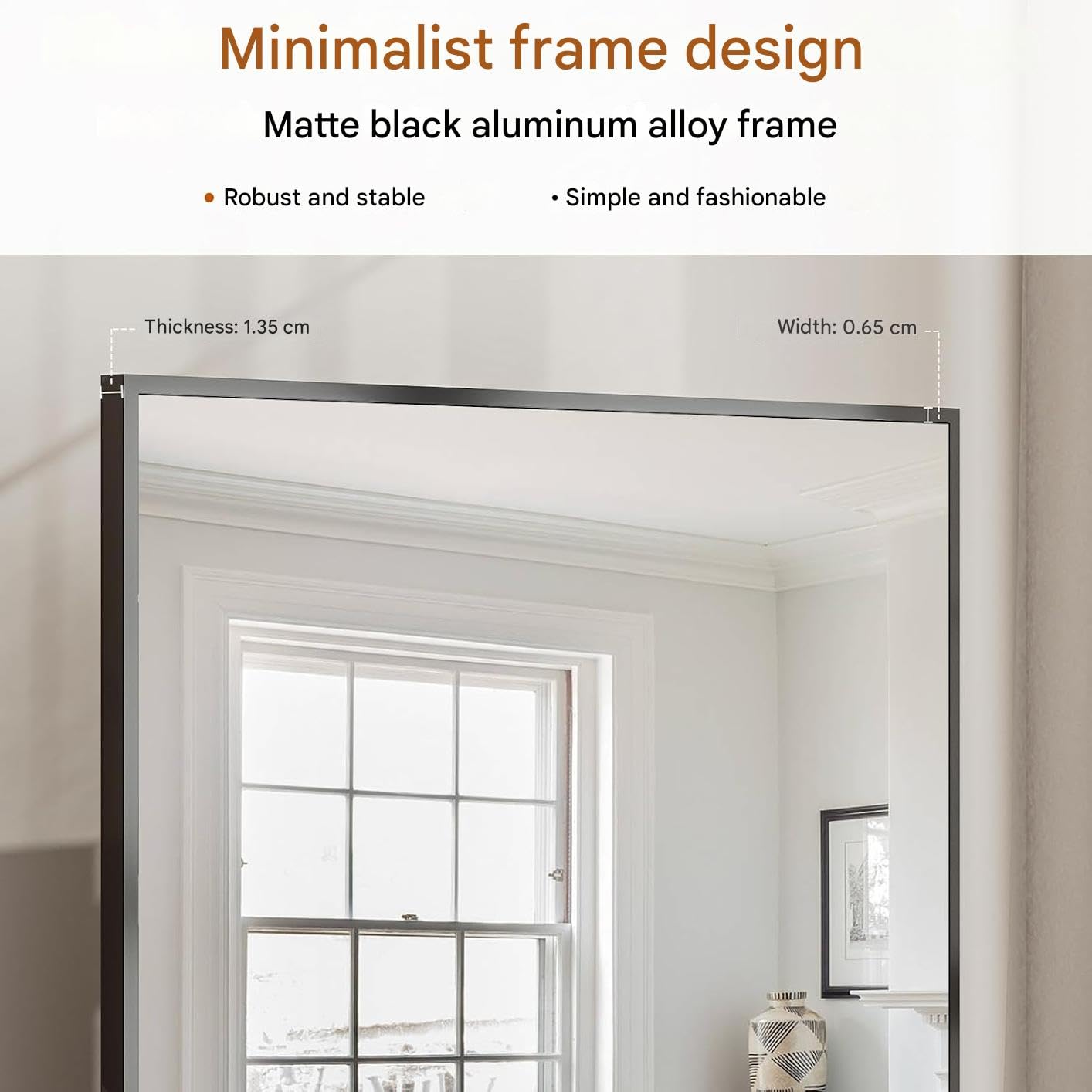 Koonmi 171 x 76 cm Standspiegel, robust Ganzkörperspiegel mit minimalistische schmaler Aluminiumrahmen, modern großer Wandspiegel stehend oder