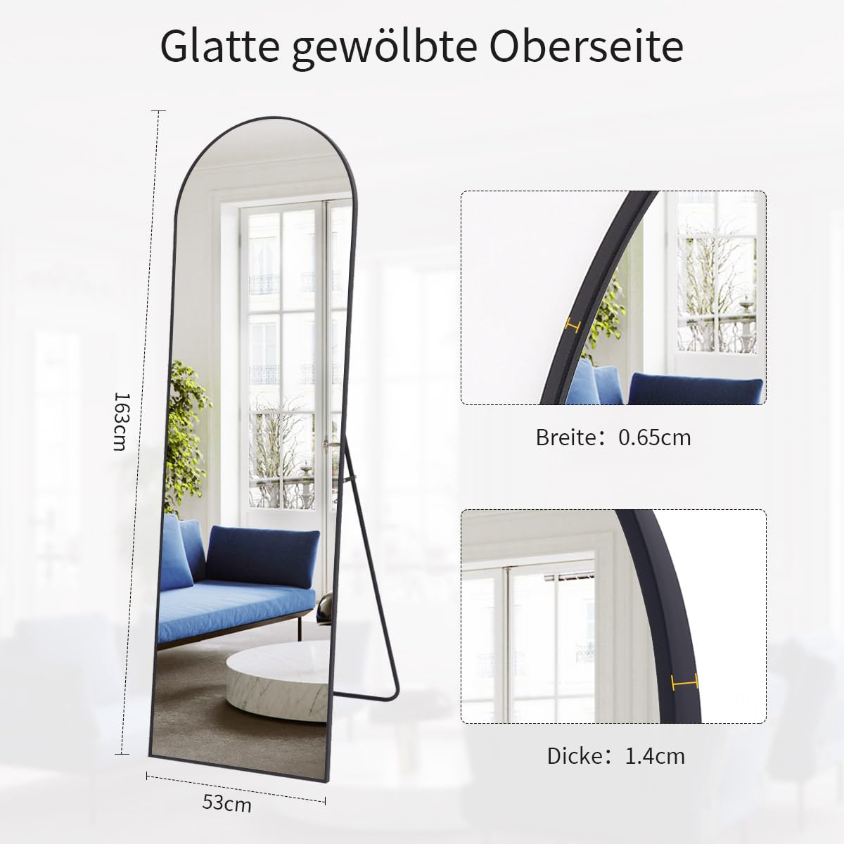 Koonmi Bogen Ganzkörperspiegel, 52 x 161 cm Gewölbter Standspiegel Groß in voller Länge, an der Wand montiert, lehnend, Bodenspiegel Ganzkörper