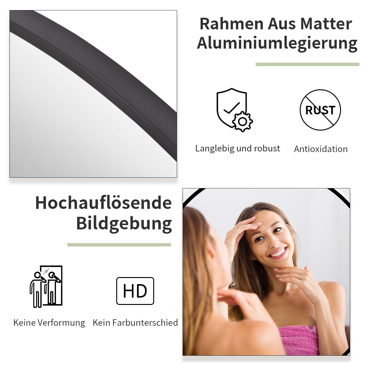Koonmi 50cm Runder Spiegel Schwarz Spiegel Rund Wandspiegel mit Rahmen aus Aluminiumlegierung für Badezimmer, Waschtisch, Wohnzimmer, Schlafzimmer