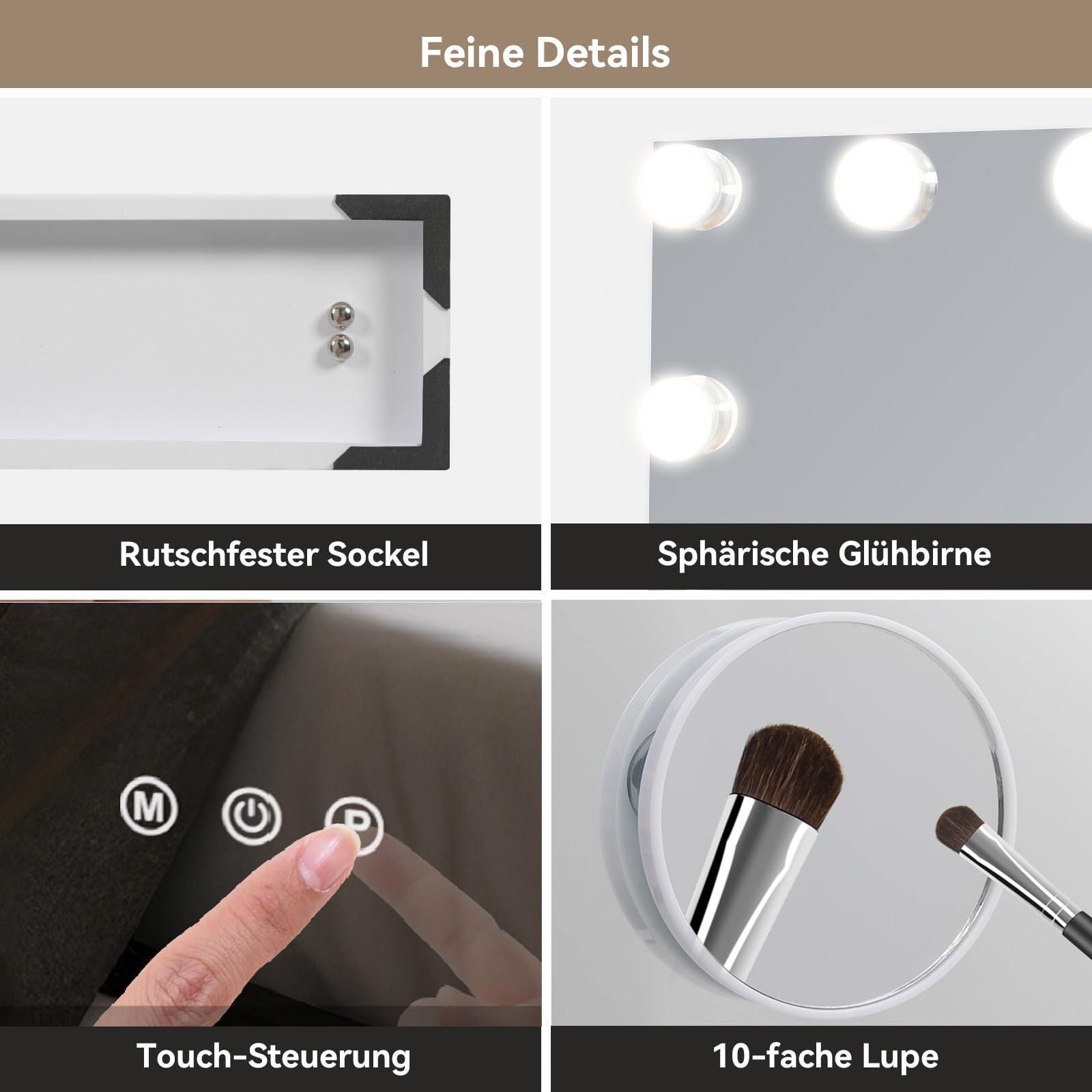 YU YUSING Hollywood Schminkspiegel mit Beleuchtung 58x45cm, 15 LED Licht Dimmbar Kosmetikspiegel 3 Modi, Vanity Spiegel Tischspiegel Wandspiegel