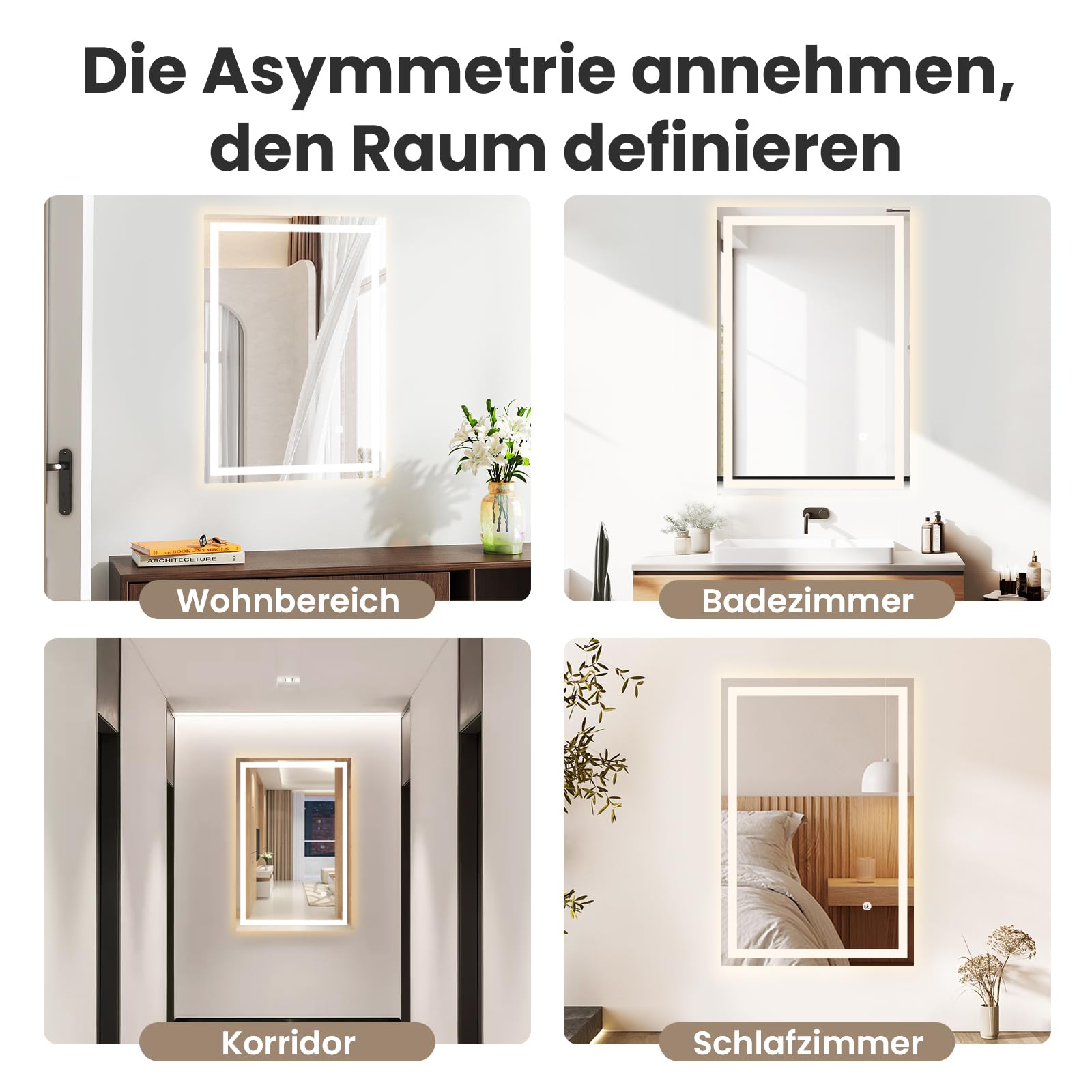AllRight Badspiegel mit Beleuchtung 70x50cm | Dimmbarer LED Spiegel mit 3 Lichtfarben | IP54 Wassergeschützt | Touch-Steuerung