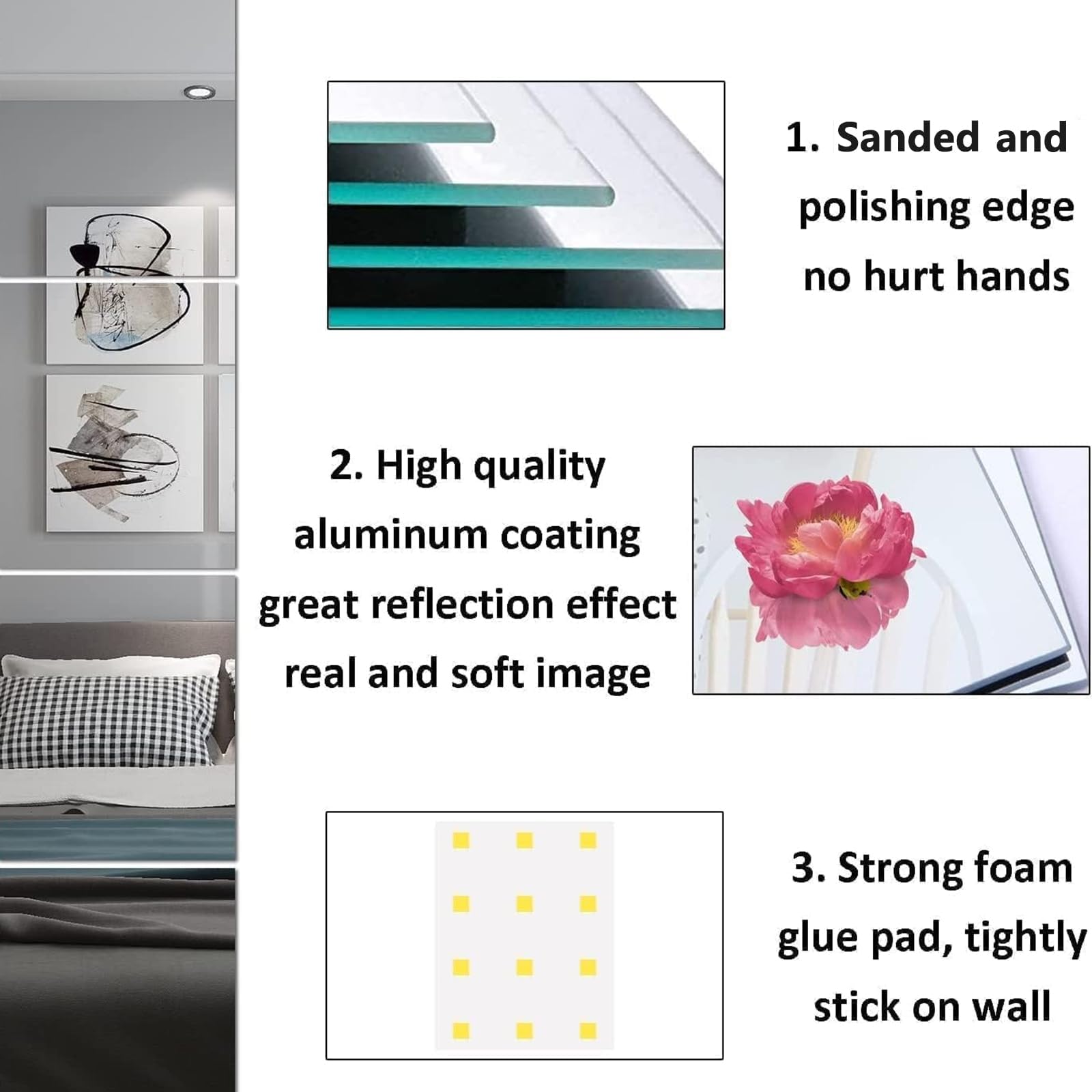 TSKDKIT Wandspiegel Selbstklebender Glasspiegel HD Dekorative Wandspiegel Rahmenlos Spiegel Groß für Gäste WC, Badzimmer, Ankleidezimmer