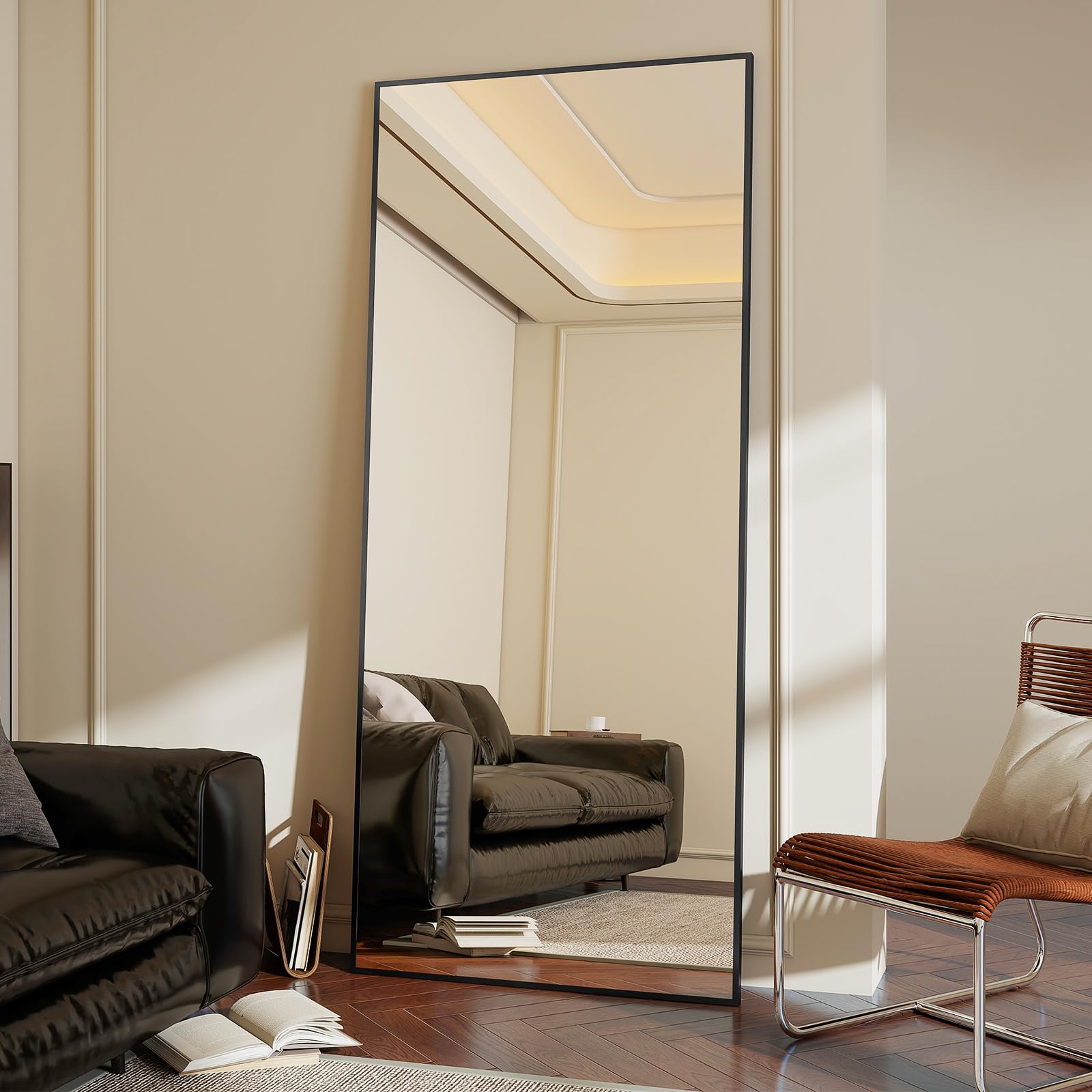Koonmi 171 x 76 cm Standspiegel, robust Ganzkörperspiegel mit minimalistische schmaler Aluminiumrahmen, modern großer Wandspiegel stehend oder