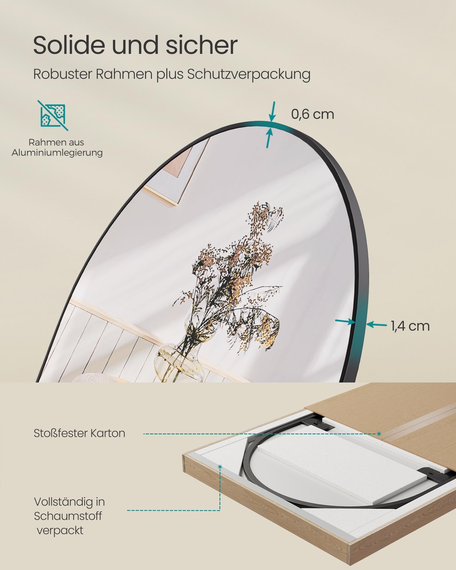 SONGMICS Ganzkörperspiegel, 160 x 50 cm, gewölbter Standspiegel, Rahmen aus Aluminiumlegierung, Hartglas, für Schlafzimmer, Wohnzimmer