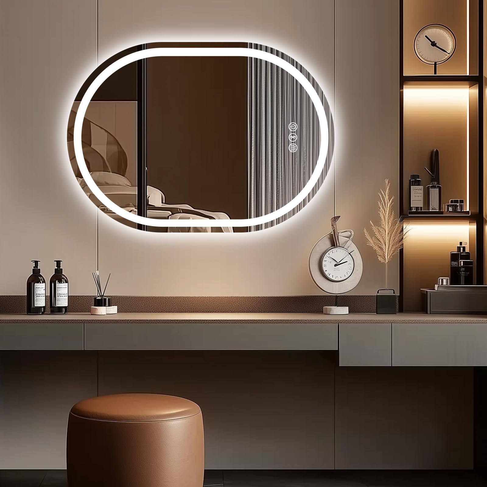 Trintion Badspiegel Mit Beleuchtung, 60x80 cm Oval Spiegel mit Beleuchtung mit Bluetooth-Lautsprecher, Badspiegel mit Touch-Schalter, Beschlagfrei