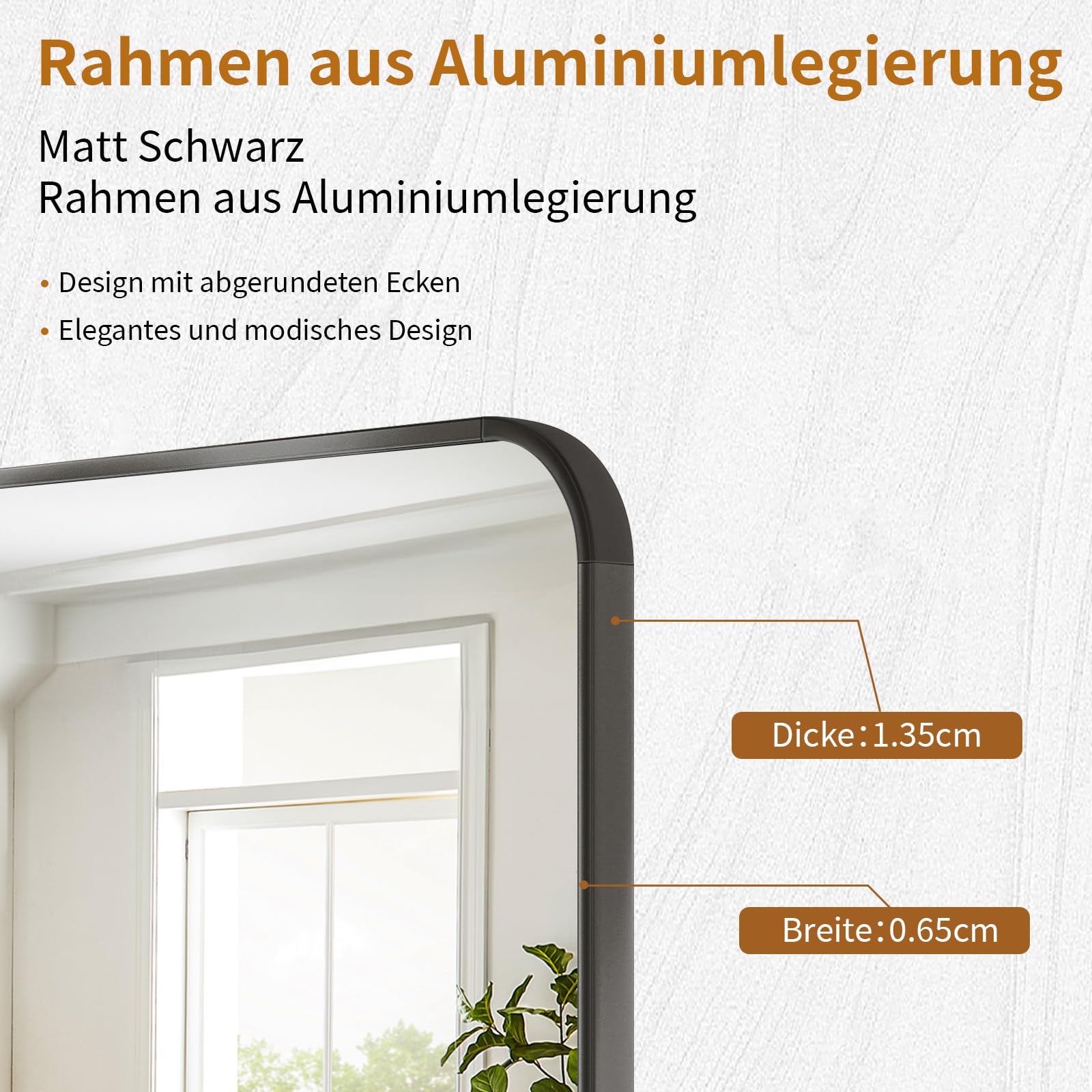 Koonmi Standspiegel mit abgerundeten Ecken, 53 x 163 cm runden Ecken Ganzkörperspiegel mit Ständer, großer Fußboden Standspiegel Ganzkörperspiegel