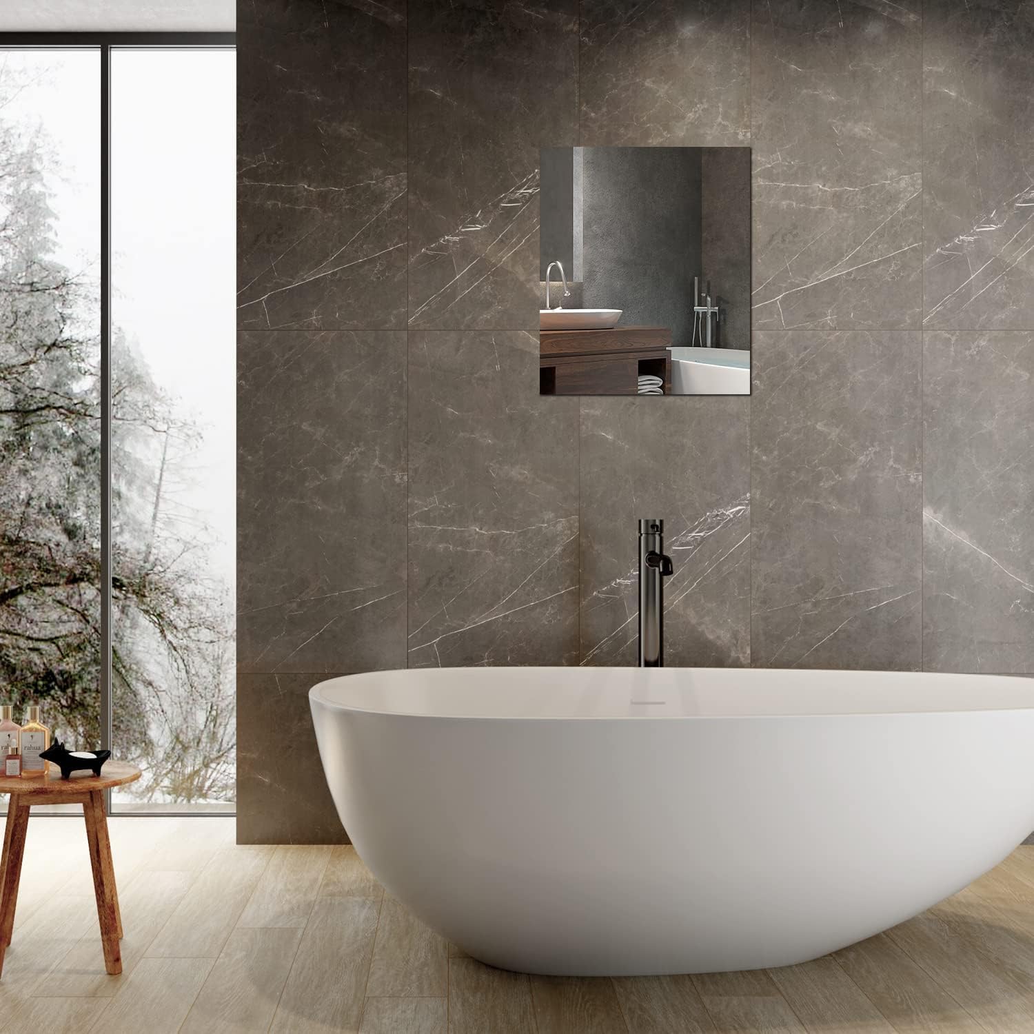 TSKDKIT Wandspiegel Selbstklebender Glasspiegel HD Dekorative Wandspiegel Rahmenlos Spiegel Groß für Gäste WC, Badzimmer, Ankleidezimmer