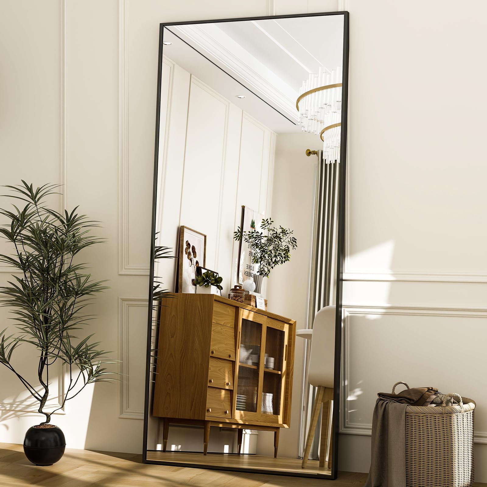 Koonmi 171 x 76 cm Standspiegel, robust Ganzkörperspiegel mit minimalistische schmaler Aluminiumrahmen, modern großer Wandspiegel stehend oder