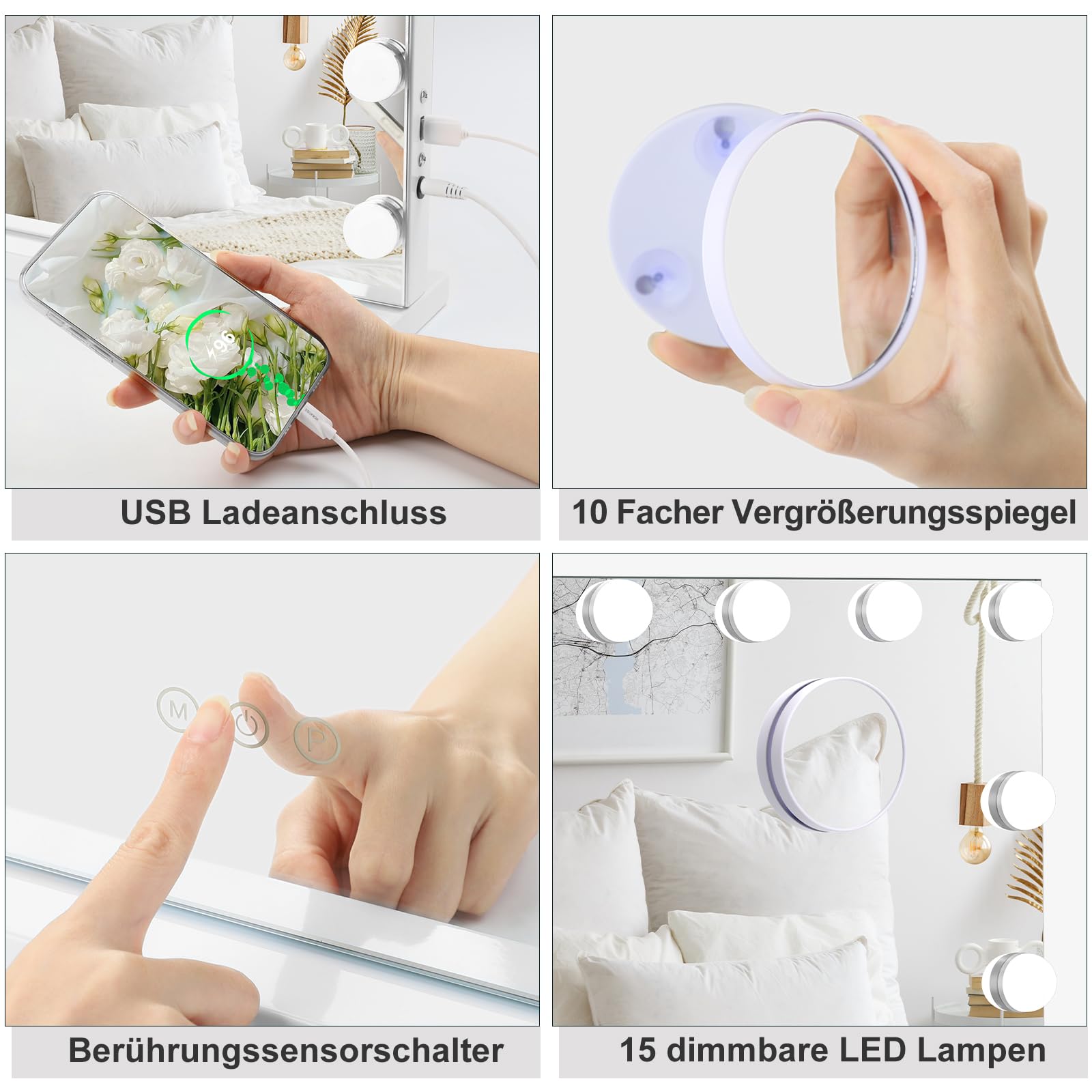 Dripex Hollywood Schminktischspiegel, Schminkspiegel mit 15 Lampen und 3 Farbtemperatur Licht, Hollywood Spiegel mit Beleuchtung, Kosmetikspiegel