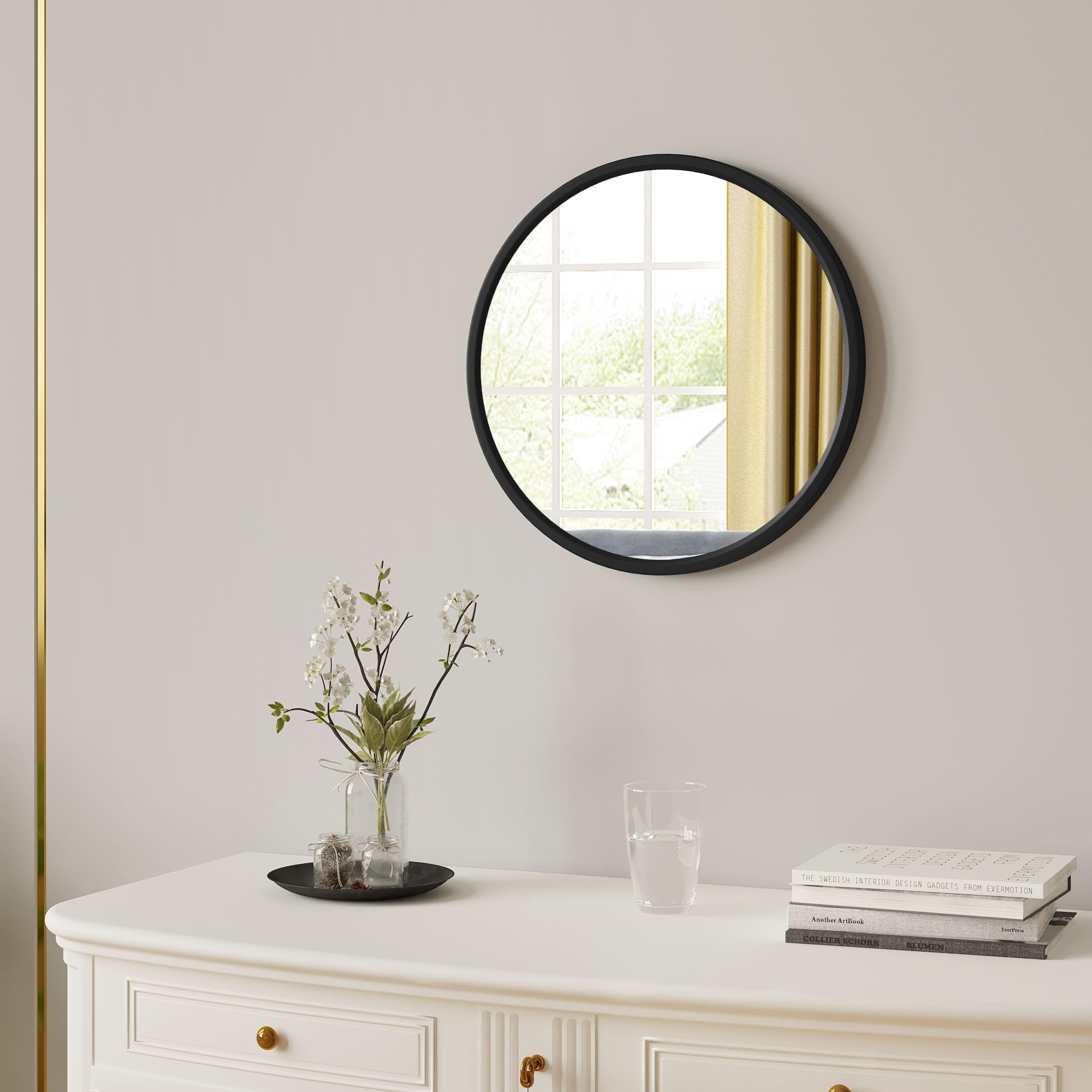 WOLTU Spiegel rund mit schwarzer Rahmen, runder Wandspiegel φ 40 cm, moderner Hängespiegel für Badezimmer Schlafzimmer Wohnzimmer Flur