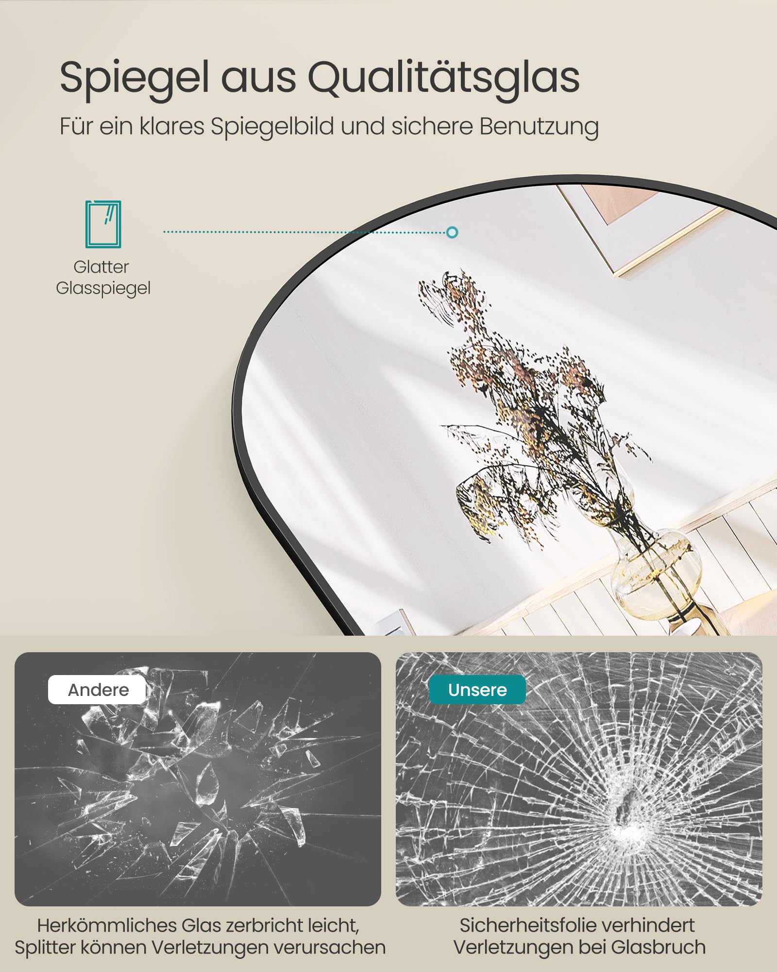 SONGMICS Ganzkörperspiegel, 160 x 50 cm, gewölbter Standspiegel, Rahmen aus Aluminiumlegierung, Hartglas, für Schlafzimmer, Wohnzimmer