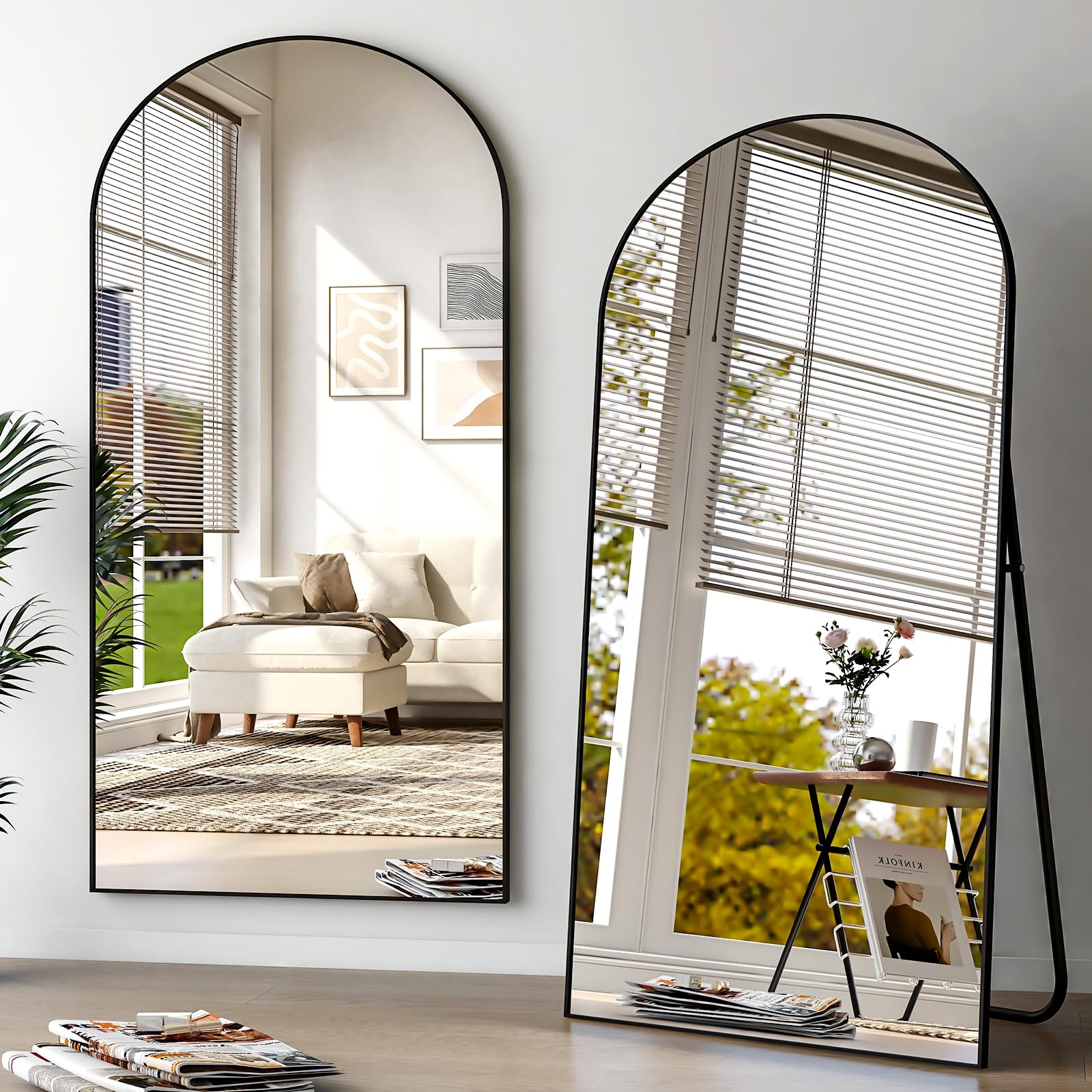 BEAUTYPEAK Großer Bogen Ganzkörperspiegel 218x102 cm, Gewölbter Standspiegel hängend oder lehnend an die Wand, groß Bodenspiegel mit Ständer