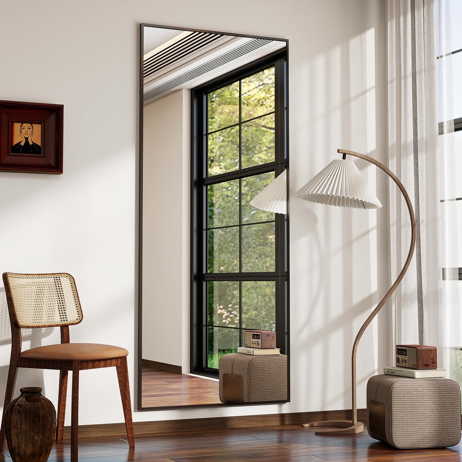 Koonmi 171 x 76 cm Standspiegel, robust Ganzkörperspiegel mit minimalistische schmaler Aluminiumrahmen, modern großer Wandspiegel stehend oder