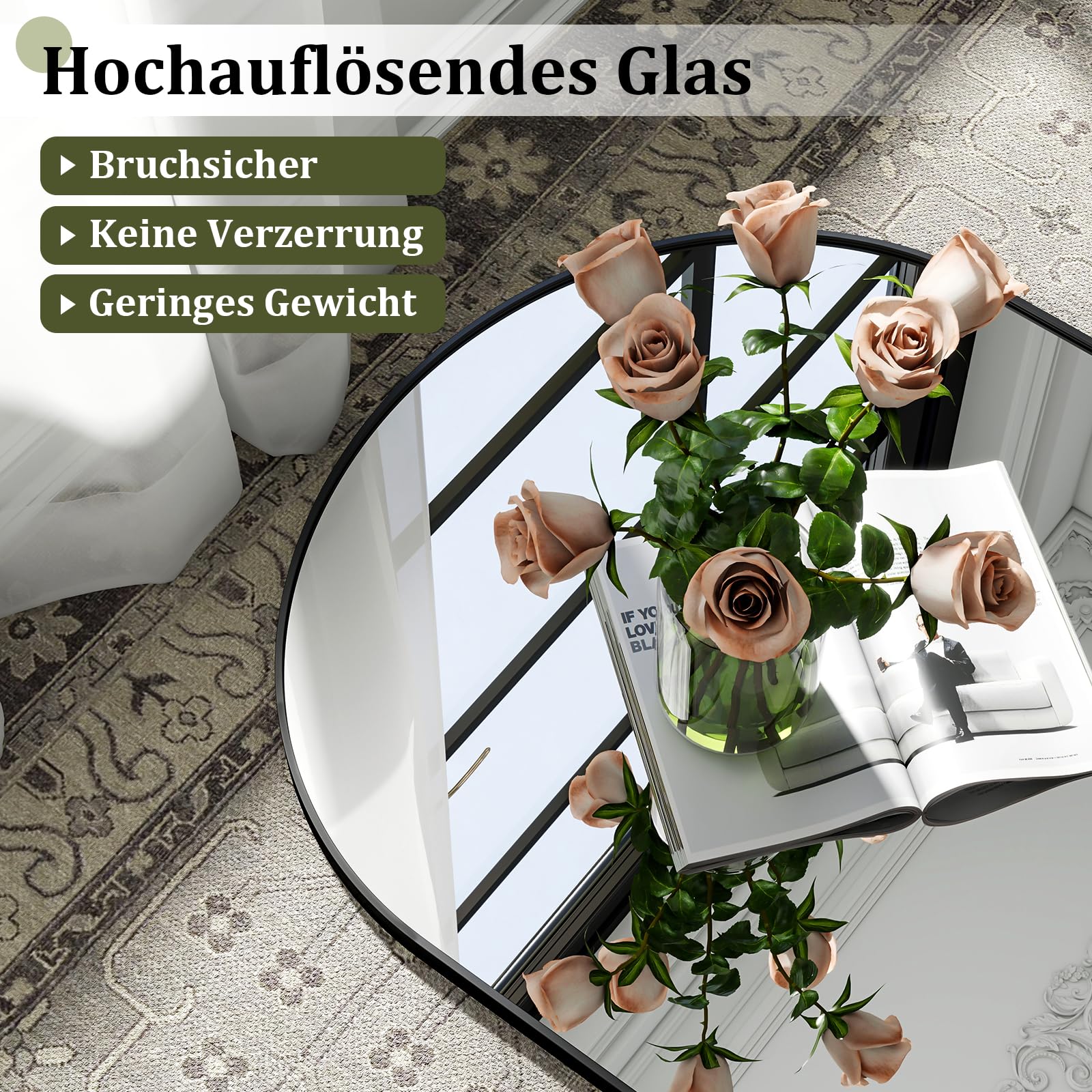 BEAUTYPEAK Großer Bogen Ganzkörperspiegel 218x102 cm, Gewölbter Standspiegel hängend oder lehnend an die Wand, groß Bodenspiegel mit Ständer
