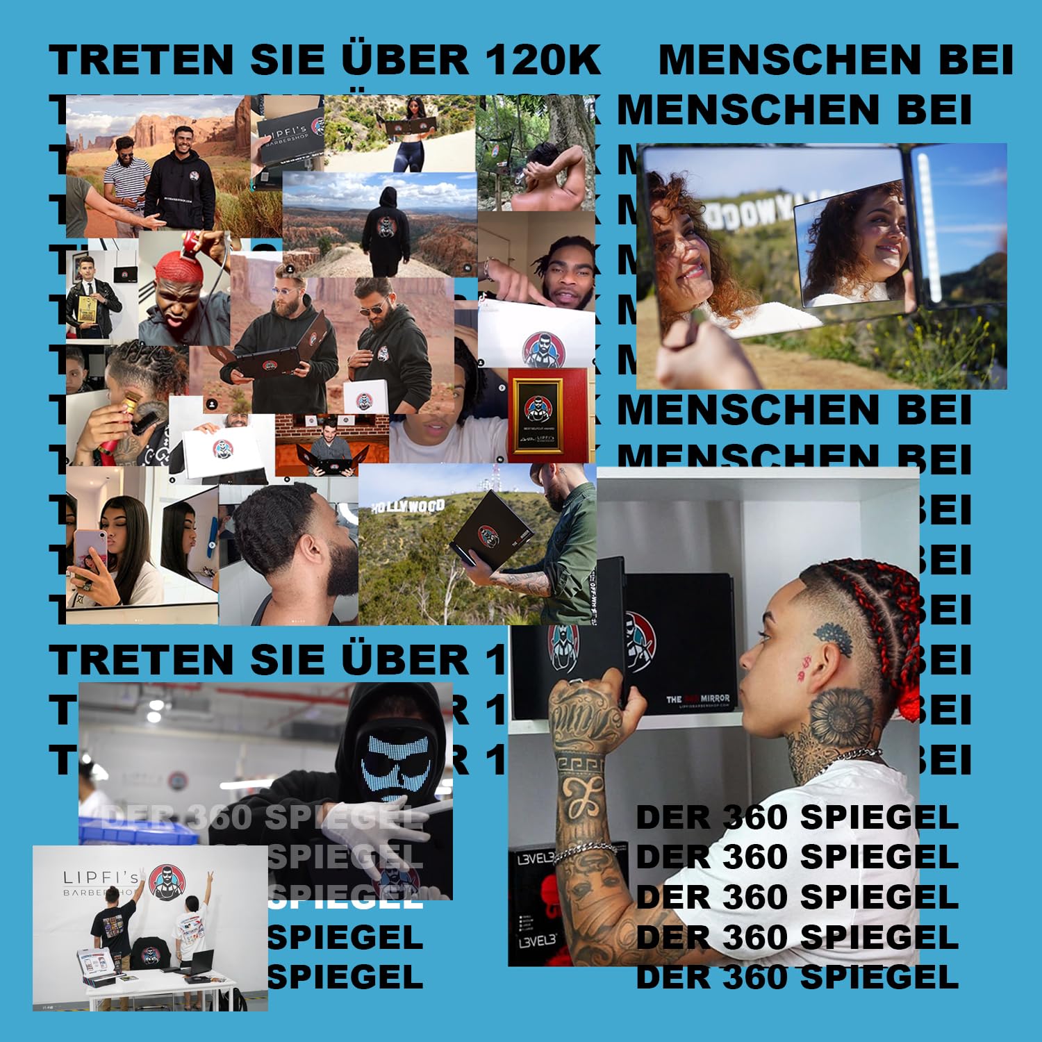360 Grad-LED-Spiegel - Reisevariante mit verstellbaren Teleskophaken, perfekter Selbsthaarschnitt-Spiegel für Männer